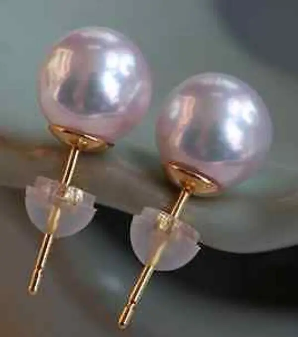

round top quality AAA 8-9mm natural Akoya white pearl earrings 18
