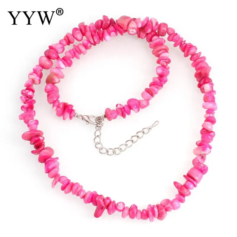 bright rosy red Натуральный Красочный Морской коралл чип бусины нейлоновая линия плетение ожерелье винтажные колье для женщин ювелирные изделия 48 см - Окраска металла: bright rosy red