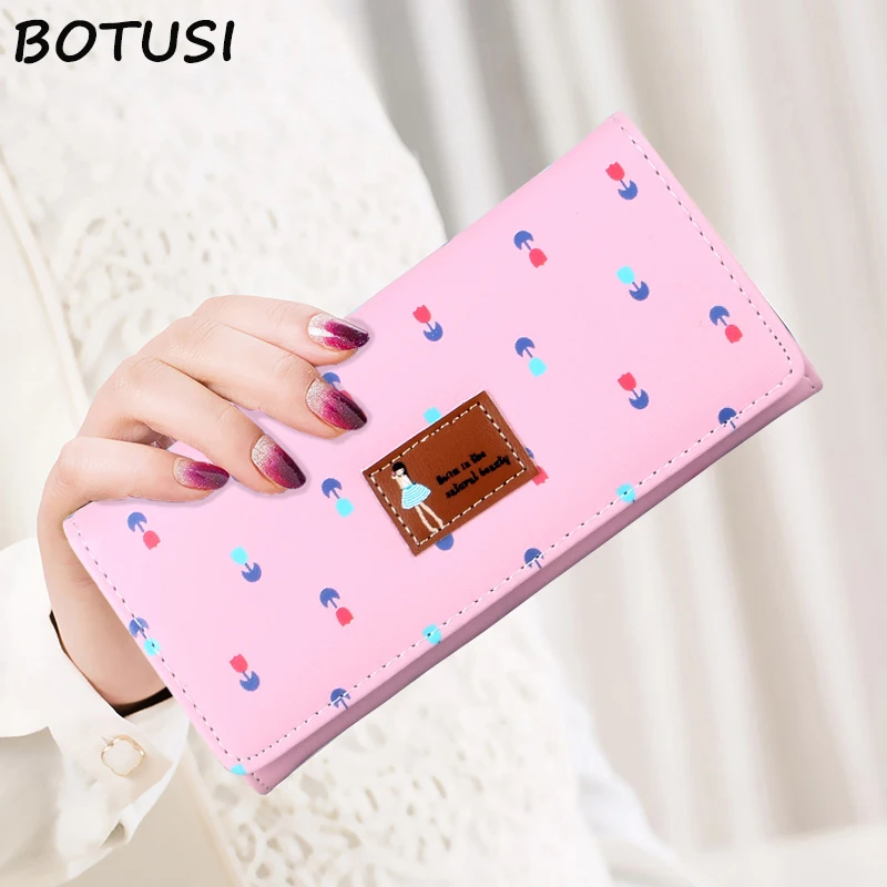

BOTUSI Carton Wallet Female Zipper and Hasp Lady Card Holder Purse Fresh PU Leather Female Clutch Long Wallet for Girls