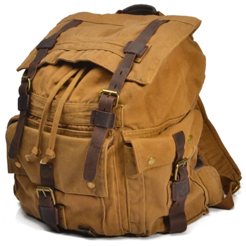 Vintage Military Canvas Leather Men's Backpack Large Canvas Backpack Bag Men School Backpacks mochila Travel Bag big Rucksack