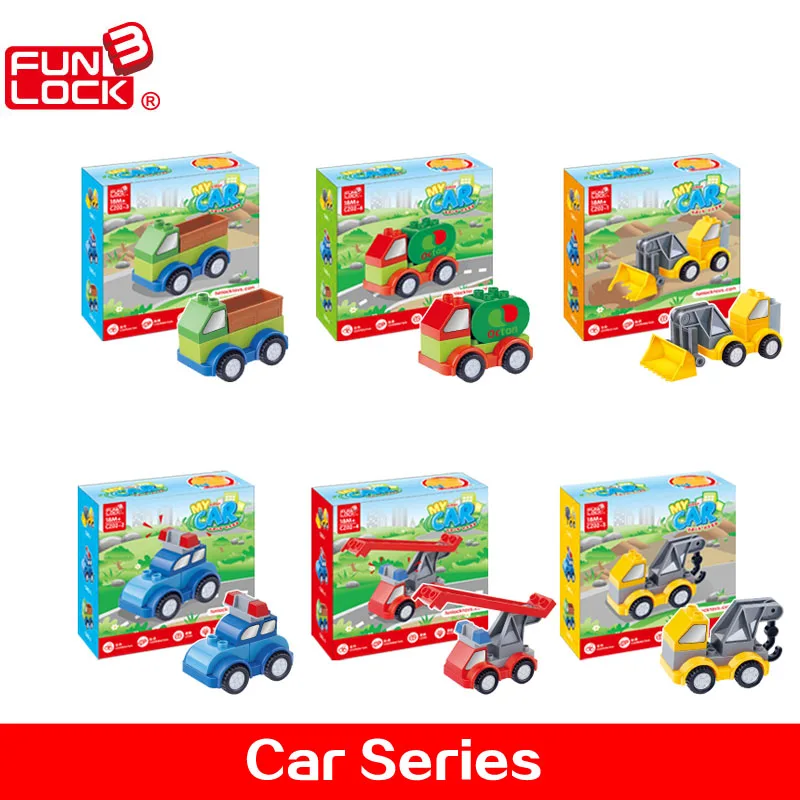 

Funlock Duplo Blocks Car Building Toys Assemble Parts DIY Transform Engineering Traffic Vehicle Bricks for Kids