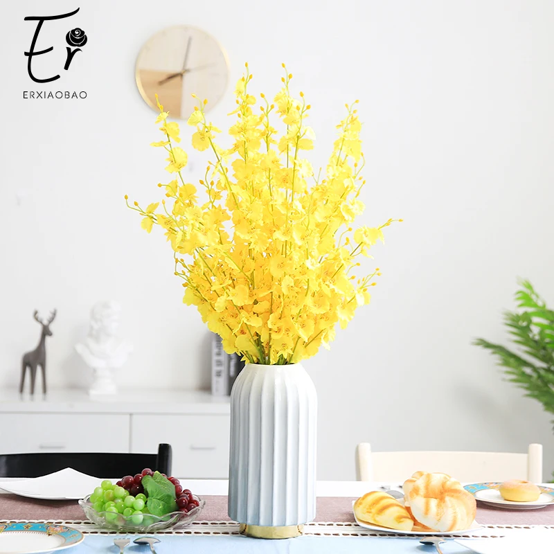 5 шт. 1 м желтый Oncidium Искусственные цветы розовый фиолетовый Шелковый Искусственный цветок Орхидея Cymbidium домашний Декор украшение стола