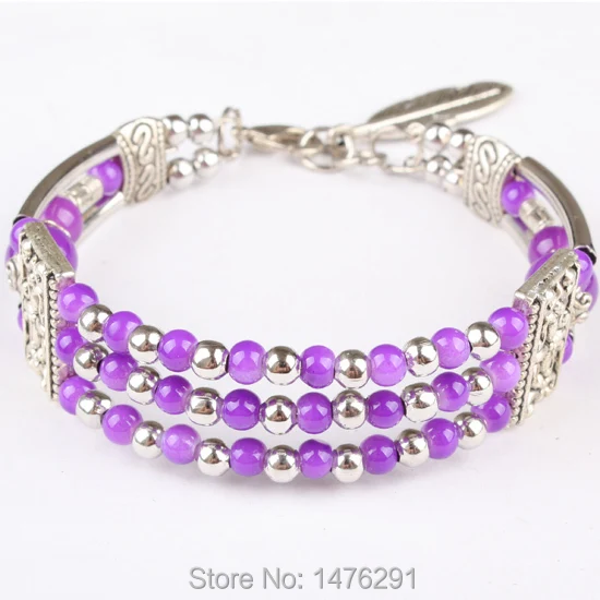 Браслет женский из тибетского серебра и фиолетового стекла 6 5 дюйма|charm bracelets