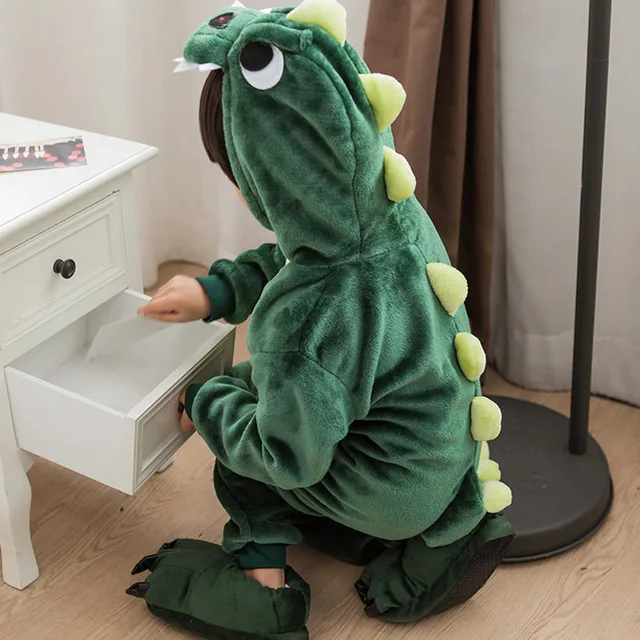 Green dinosaur Детские пижамы; пижамы с единорогом и животными; зимняя детская пижама для девочек; детская пижама; Пижама; licorne enfant pillamas animales - Цвет: Green dinosaur