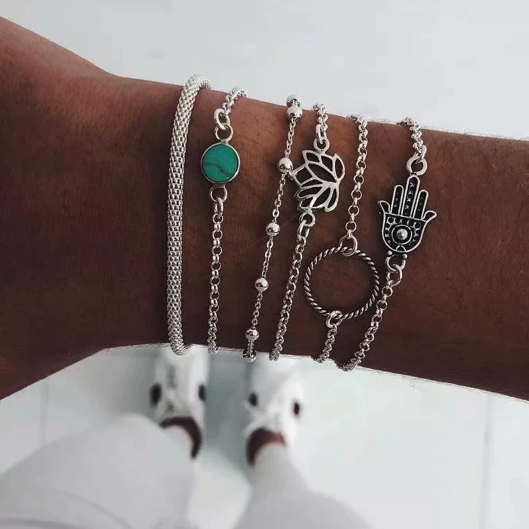 silver HOCOLE 21 стиль богемные браслеты для женщин Кристалл бисера луна сердце многослойный браслет с шармами женские модные вечерние ювелирные изделия - Окраска металла: silver