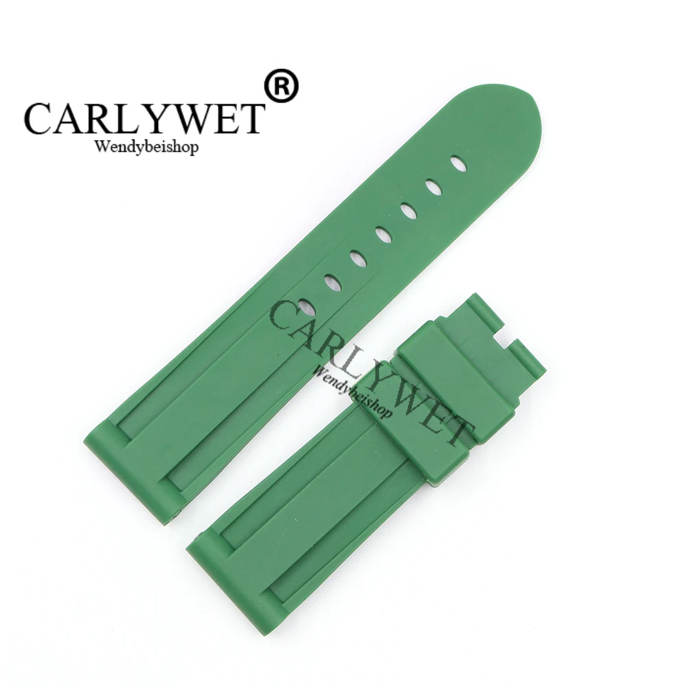 CARLYWET 24 мм зеленый водонепроницаемый силиконовый резиновый сменный ремешок для