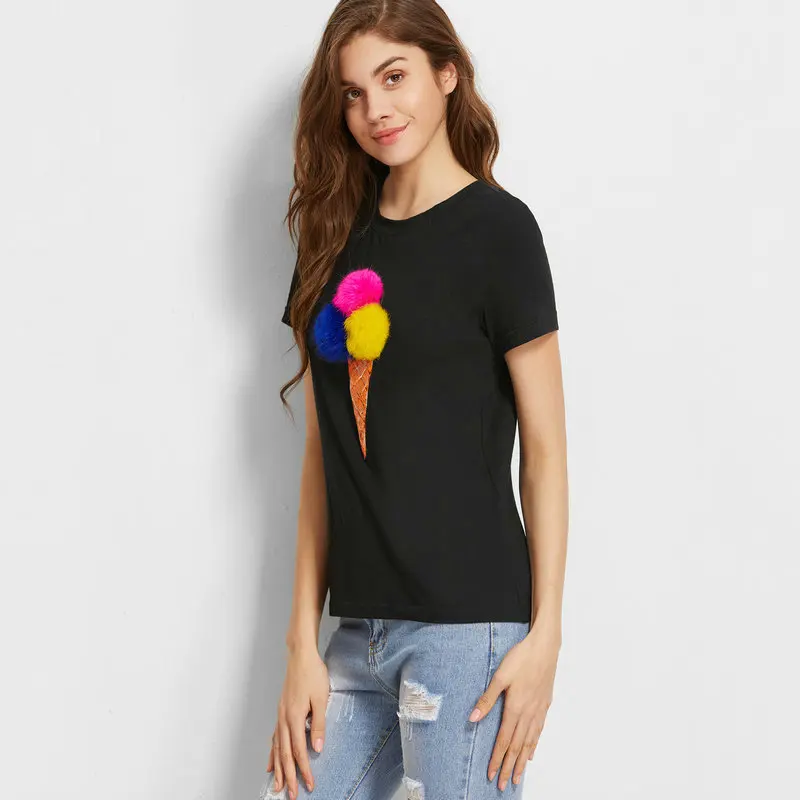 Новинка футболка с блестками модная 3D в стиле Харадзюку изображением мороженого