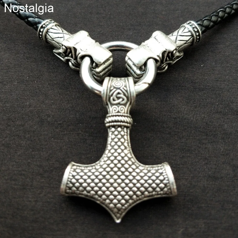 Ностальгия Thor Hammer норвежский викинг Дракон ожерелье Длинный кожаный Mjolnir амулет