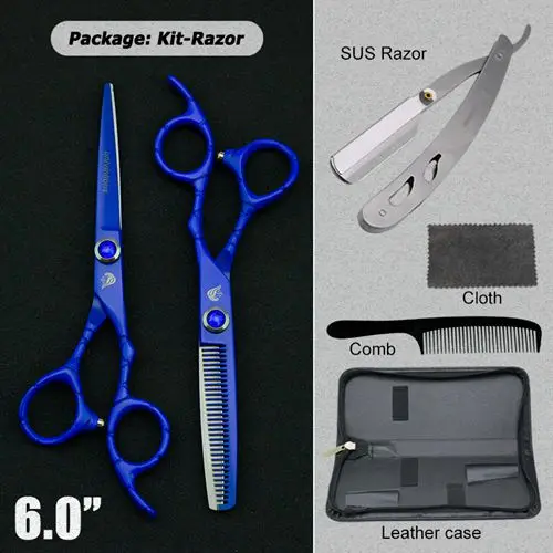 Blue Kit Razor Univinlions " профессиональные ножницы для волос набор острых лезвий Парикмахерские ножницы набор Парикмахерские ножницы, салон бритвы - Цвет: Blue Kit Razor