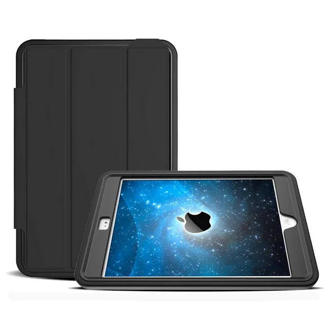 Черный Роскошный деловой кожаный умный чехол для iPad Air 2 для iPad 6, безопасная броня, ударопрочный Прочный силиконовый Жесткий чехол+ стилус+ пленка - Цвет: Черный