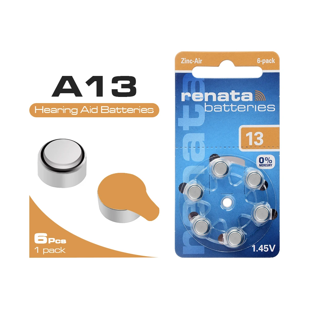 6 шт 1,45 V ZA13 A13 слуховой аппарат акумуляторная батарея 305 мА/ч, PR48 B013 B26PA 13HP 13HPX DA13 DA13H воздушно-цинковые батареи таблеточного типа монета клеток