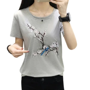 Белая футболка размера плюс, женские топы, летняя футболка из 2022 хлопка, женская футболка с вышивкой, женская футболка, camiseta mujer poleras