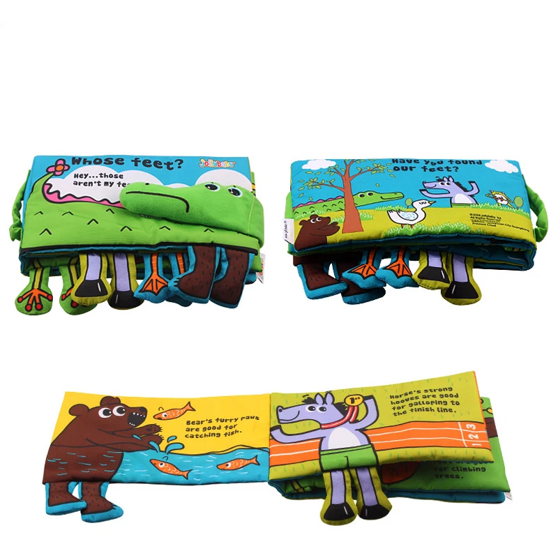

0-2 Year Baby Educational Crocodile Feet Cartoon Cloth Book Toy PP Cotton with Voice