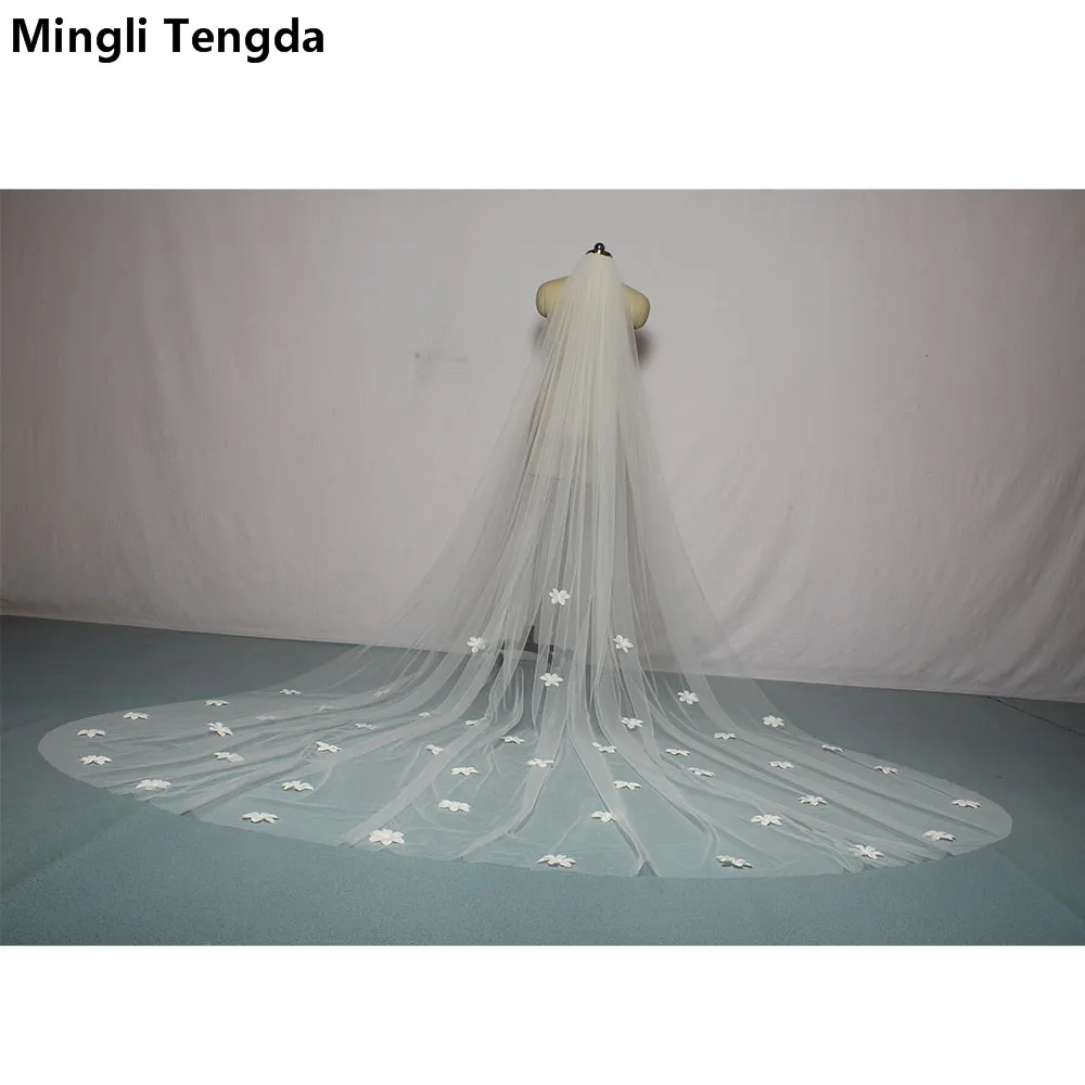 Цветок собора вуаль с Фата невесты на гребне один слой Обрезанные края 3 5 м длиной