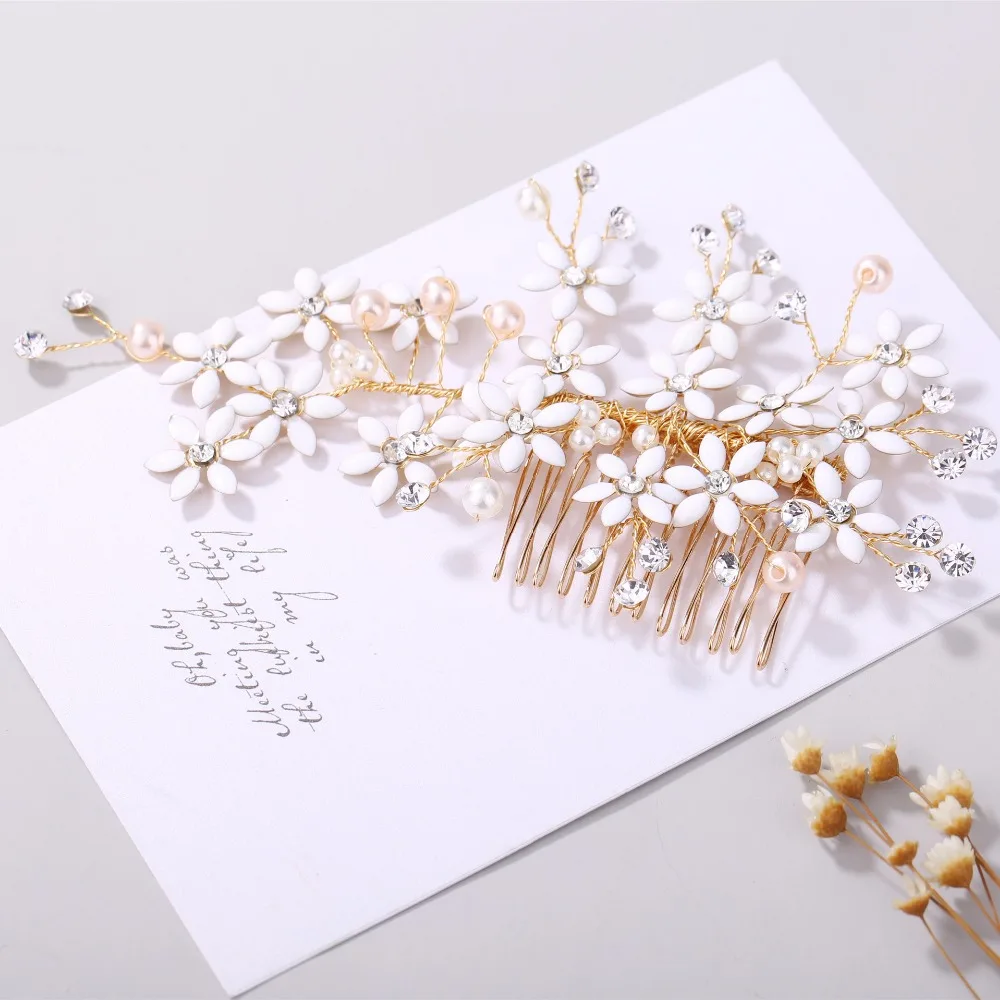 Европейский Золотой гребень для волос свадебный набор Стразы с бриллиантовыми