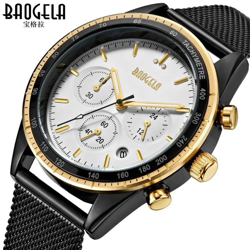 Multifunction clocks mens business wristwatches stainless steel quartz man Baogela brand watches waterproof calendar Chronograph | Наручные