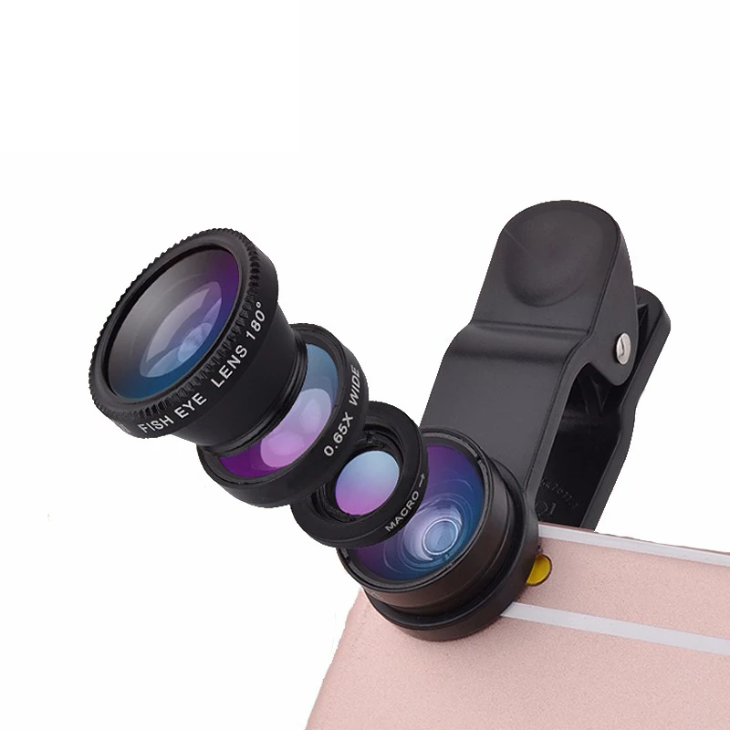 3 in1 зажим Объективы для мобильных телефонов рыбий глаз Широкий Ангел макро