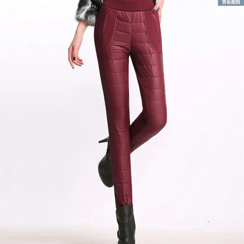 

New 2017 Plus size 6XL Winter Women Pants Fashion Stitching Slim Warm Windproof Down Pants Plus Thick Velvet Trousers Pants Feet