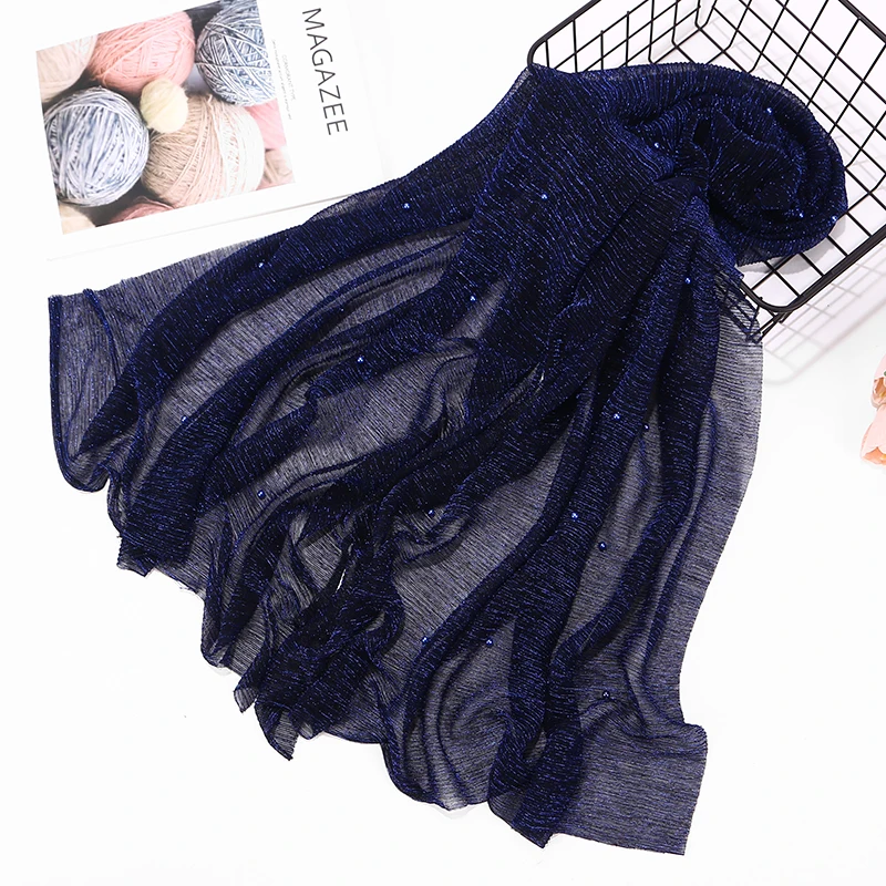 Новинка блестящая вуаль хиджаб шарф Блестящий Жемчуг расшитый бисером шаль