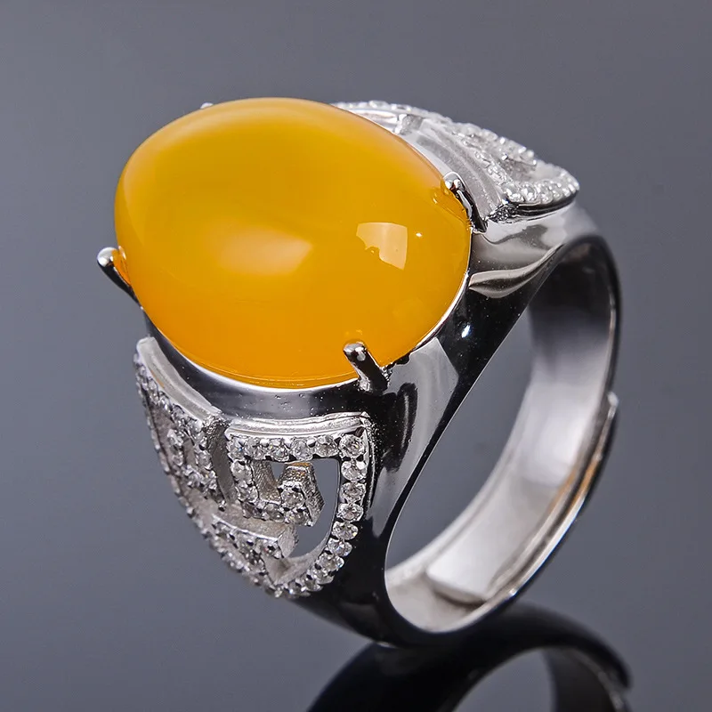 MeiBaPJ 13*18 Real Natural Chalcedony Gemstone Men Ring or Empty Support 925 Sterling Silver Fine Wedding Jewelry | Украшения и