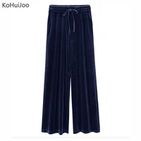 kohuijoo 2019 drawstring wide leg velvet pants women plus size loose casual elastic solid long trousers blue wine black 5xl 6xl