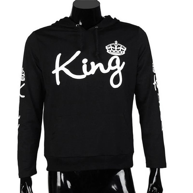 Модные черные толстовки с капюшоном толстовка надписью King Queen для влюбленных пар