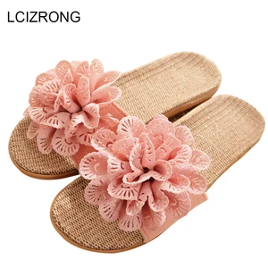 Шлепанцы LCIZRONG женские льняные домашние, удобные пляжные тапочки с цветочным принтом, без застежки, Нескользящие, для спальни, на осень