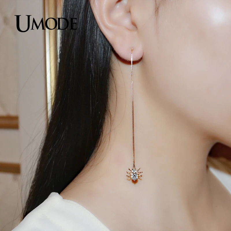 Женские длинные висячие сережки и ожерелье UMODE в виде паука из розового золота