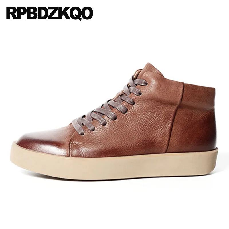 Мужские кроссовки из натуральной кожи черные с высоким берцем на шнуровке в