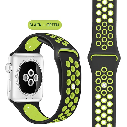 Black Green Эластичный дышащий Силикон Спортивный ремешок для Apple Watch 5 4 3 2 1 42 мм 38 мм резиновые ремешки для Nike+ Iwatch 4 3 40 мм 44 мм - Цвет ремешка: Black Green