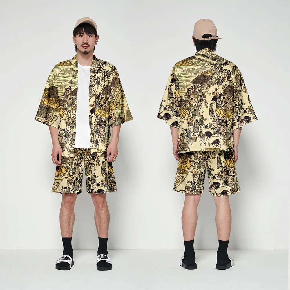 Kimono Cardigan Men Japanese Obi Male Yukata Men's Haori Short Outwear Japanese Samurai Clothing Traditional Japanese Clothing