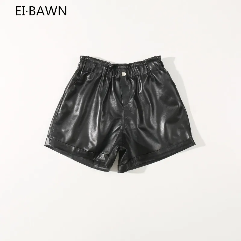 Женские шорты с высокой талией черные свободные из овчины 2019 | Женская одежда