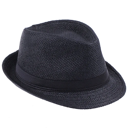 Модные летние соломенные мужские солнечные шляпы «Fedora» Мужская Гангстерская шляпа летняя пляжная кепка Панама шляпа сомбреро шляпа с полями для путешествий 15 - Цвет: Black
