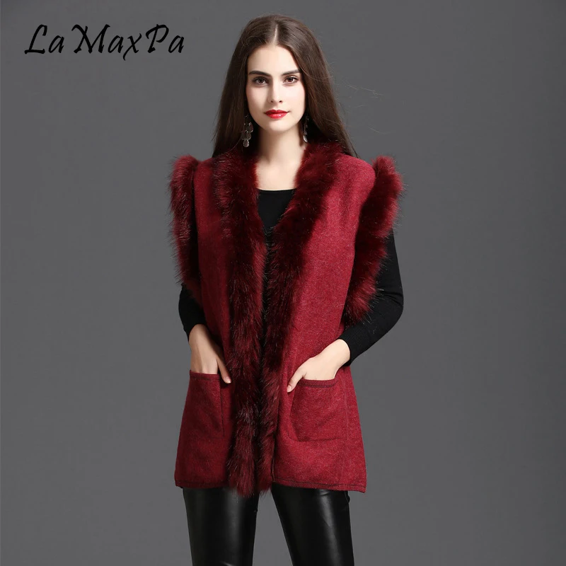

LaMaxPa Fashion Women Solid Autumn Spring Imitation Fox Fur Femme Faux Fur Vest Mujer Falso Pelaje Chaqueta Chal Lady Jacket Fur