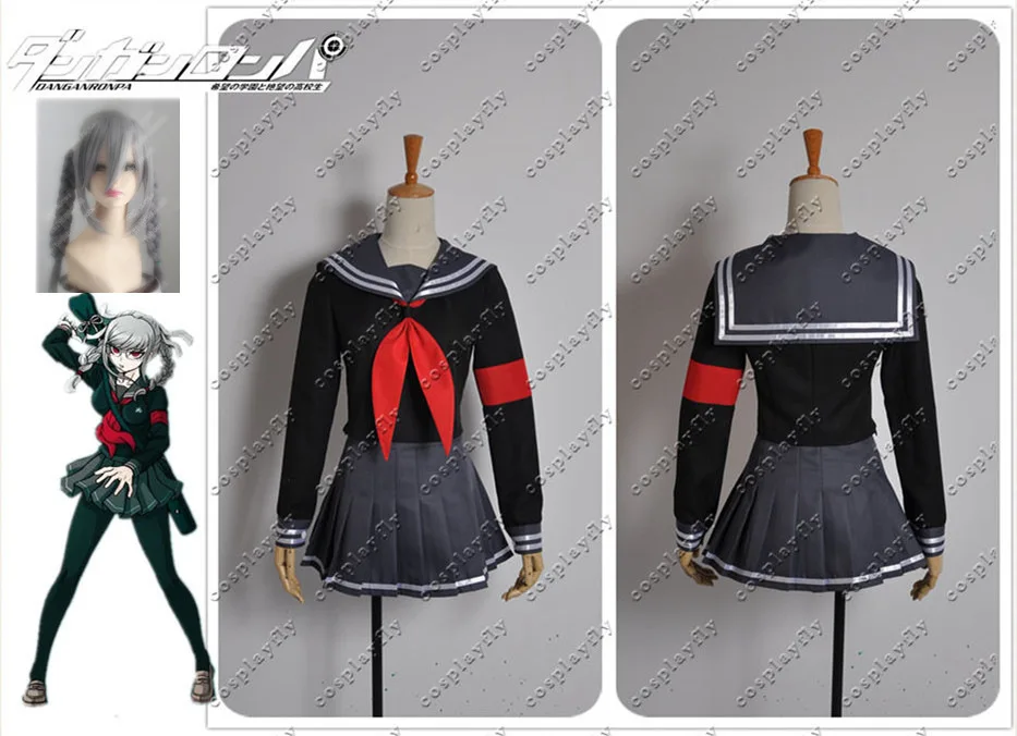Costume and Wig Dangan-Ronpa Peko Pekoyama Danganronpa костюм для косплея женский костюм моряка одежда серый парик с хвостиками Свободный парик Кепка - Цвет: Costume and Wig