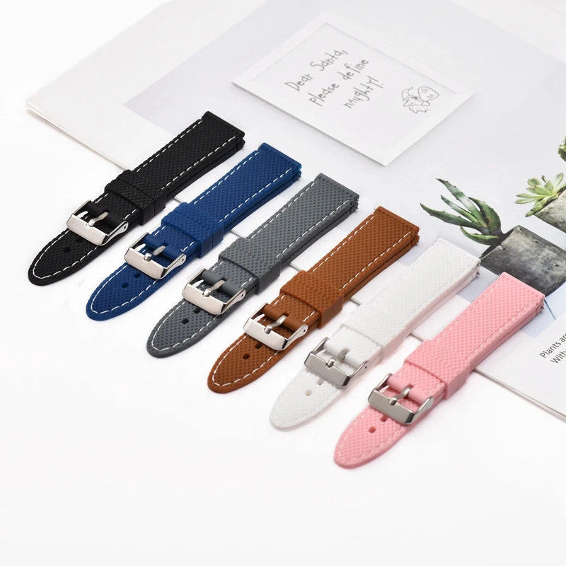 BEAFIRY Soft Silicone Watch Band Strap 20mm 22mm Waterproof Watchband for Samsung/Ticwatch for men women Belt Black Blue Brown