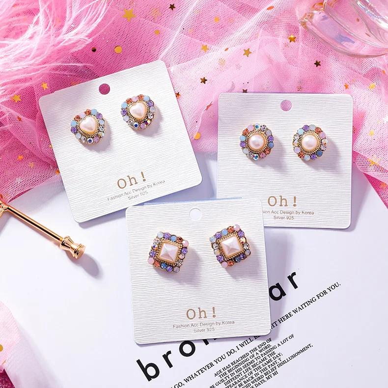 Женские серьги гвоздики с кристаллами в виде сердца|Серьги-гвоздики| |