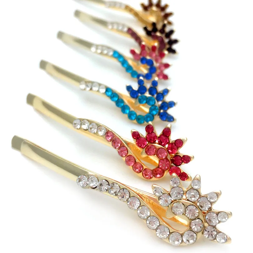 6pcs Fashion Hair Jewelry Peacock Crystal Rhinestone Hairpins For Women Hairgrips Clip Barrettes Trendy Accessories | Украшения и