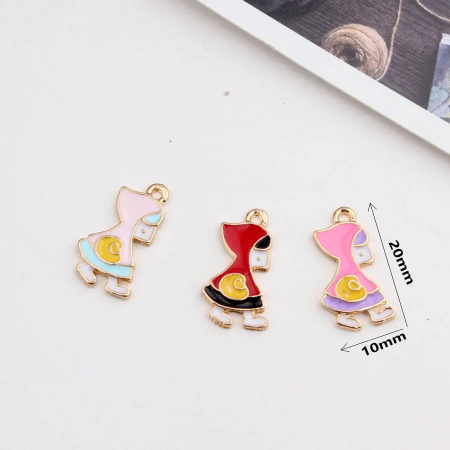 

10pcs Cute Fairy tale Little Red Riding Hood Enamel charms for bracelet metal pendants for necklace handmade jewelry making diy