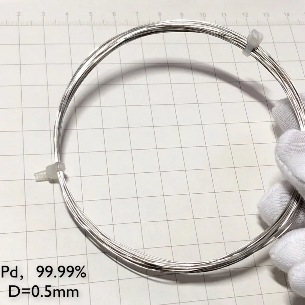 Палладиевая металлическая проволока 99.99% элемент Pd чистый диаметр 0,5 мм длиной 1 см