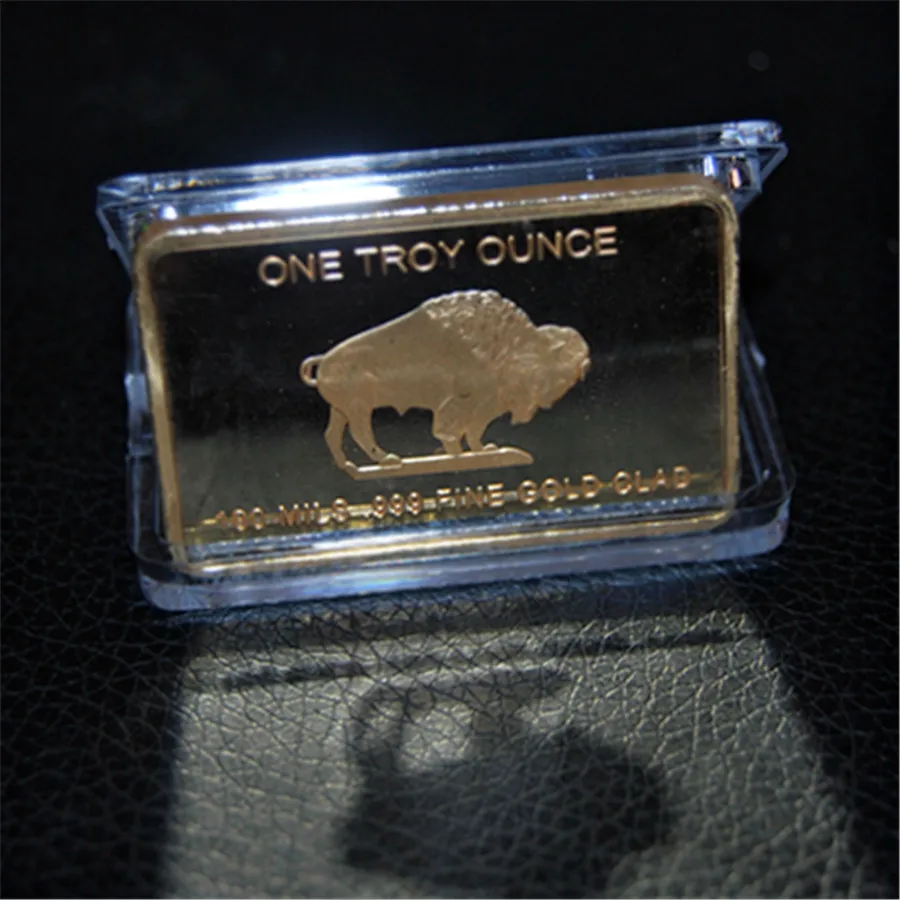 1 шт./лот,, 1 OZ BUFFALO Новинка Золотой бар+ пластиковый чехол