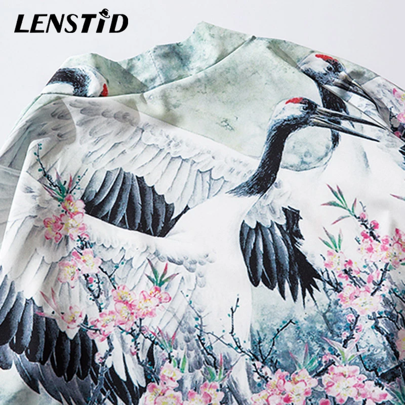 LENSTID 2019 Harajuku кимоно куртка хип-хоп Мужская Уличная одежда тонкая журавль