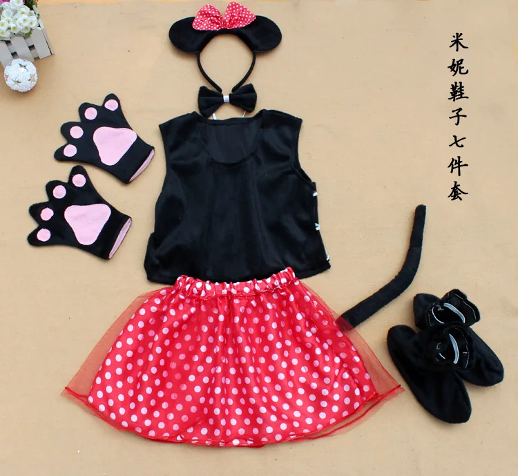 minnie mouse Детский костюм животного для косплея: лягушка, кролик, медведь, слон, мышь, пчела, лиса, краб, лиса, костюм животного для косплея, повязка на голову, жилет, юбка, перчатки, обувь для детей - Цвет: minnie mouse