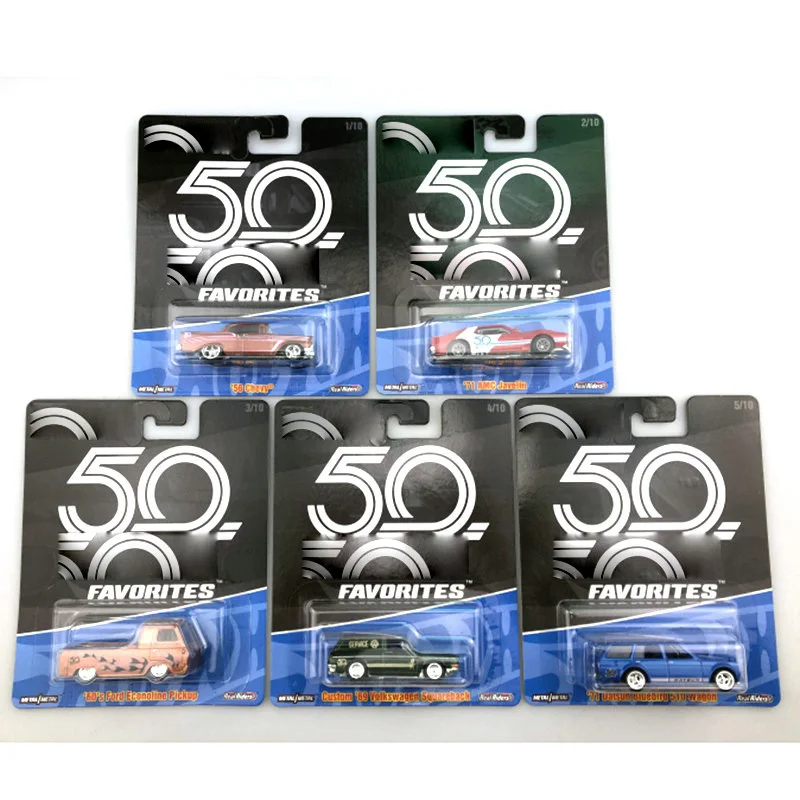 One Set(5pcs)-FLF35 Hot Wheels 1: 64 спортивный автомобиль VOLKSWAGEN DATSUN 50th anniversary Коллекционное издание металлический литой автомобиль настоящие всадники игрушки - Цвет: One Set(5pcs)-FLF35