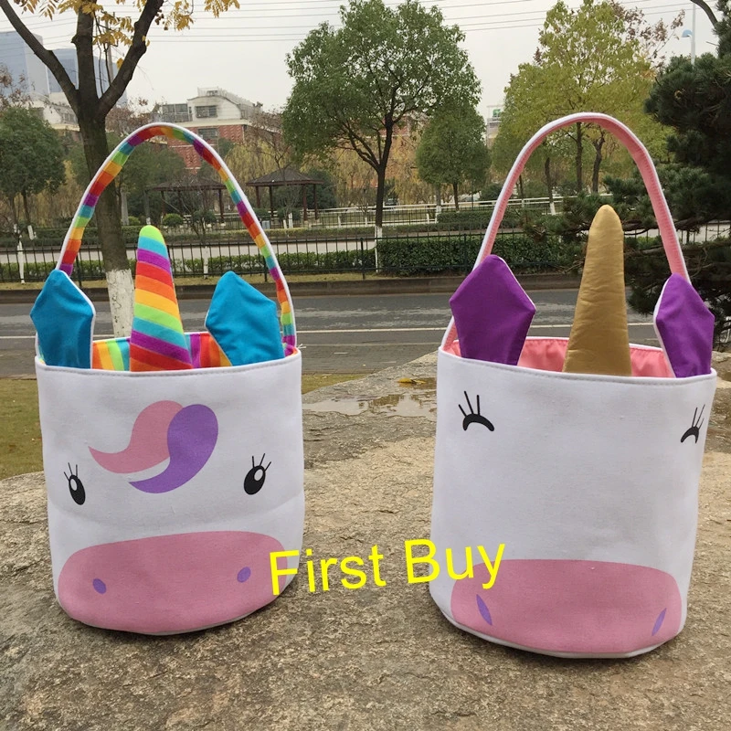 20pcs/lot Wholesale 2019 newest canvas tote basket fashion easter tail bukets children monogram bunny unicorn bucket | Дом и сад
