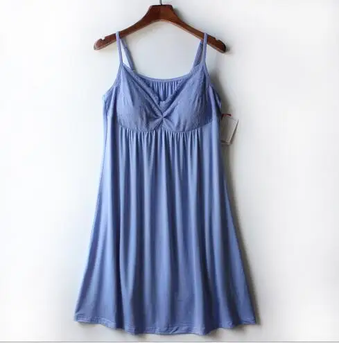 blue Новые мягкие удобные женские ночные рубашки, летние короткие ночные рубашки без рукавов, модель дамской пижамы, платье с нагрудной накладкой A787 - Цвет: blue