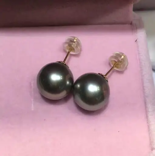 

free shipping luxury Noble jewelry new 10mm round Tahitian Pearl pearl Earring