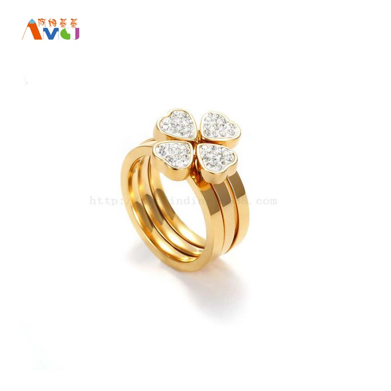 Amgj золото Цвет Клевер Комбинации Кольца Титан Сталь Пару Кольцо для Для женщин