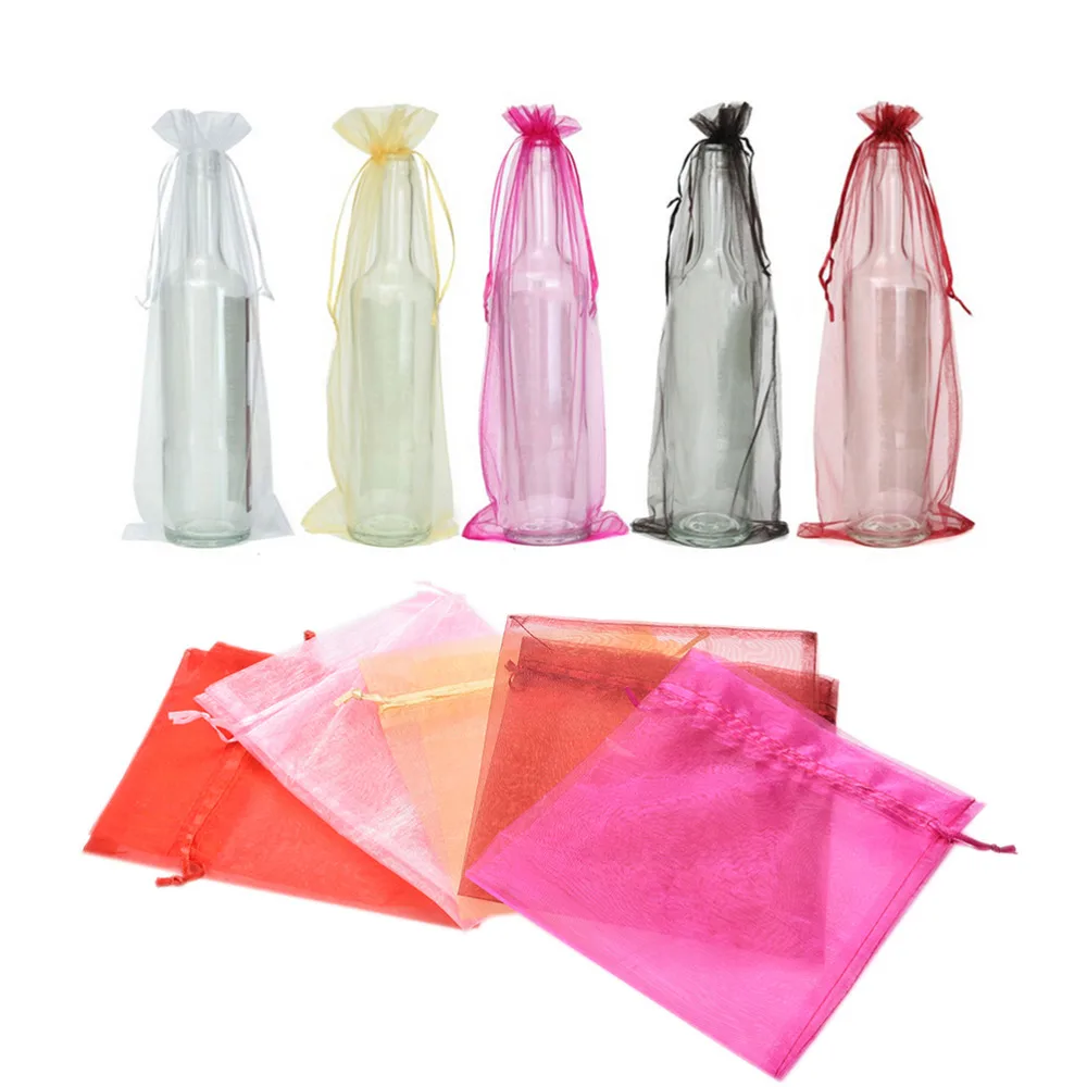 

10Pcs/set Organza Wine Bottle Gift Bag Wedding Party Decor Bottle Bags 5 Colors 37x15cm