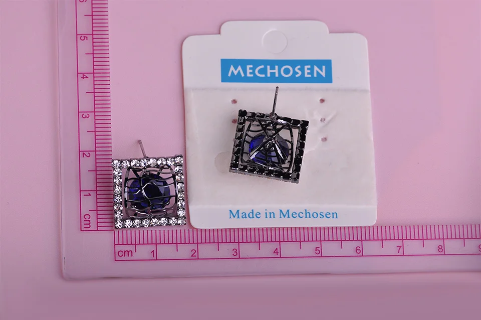 Женские маленькие серьги гвоздики Blucome золотистые квадратные из меди и циркона
